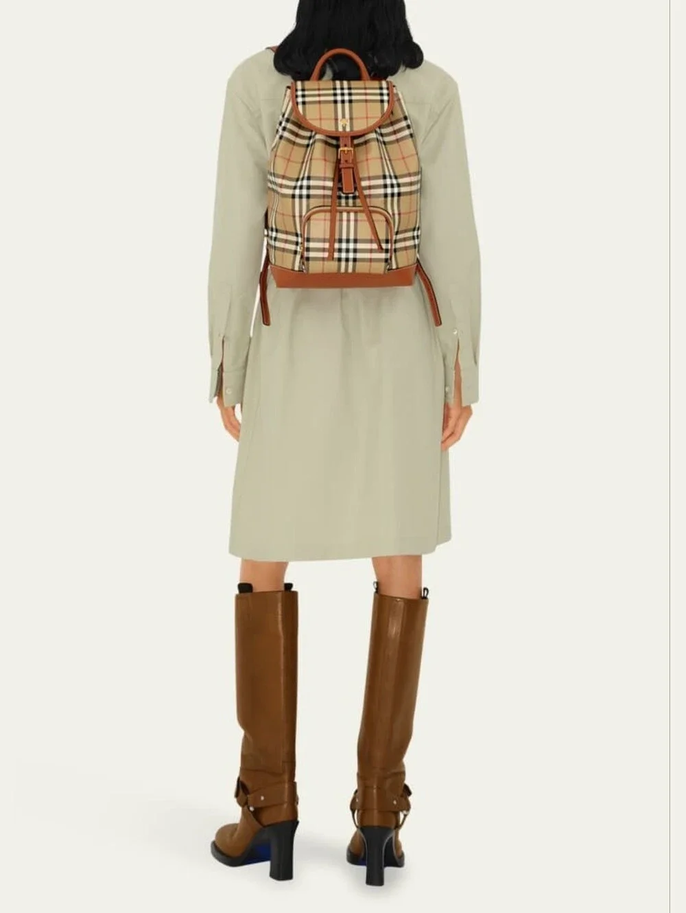 Burberry Check Drawstring Coated Cotton Medium Backpack Vintage Briar Brown NWT